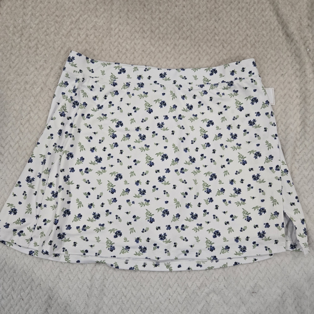 Lillie Green Floral Golf Skort Skirt Shorts White Blue UPF 50+ Large NWT - Picture 3 of 11